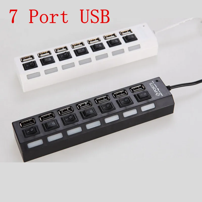 10 шт./лот высокоскоростной мини USB LED 7 портовый usb концентратор переключатель для