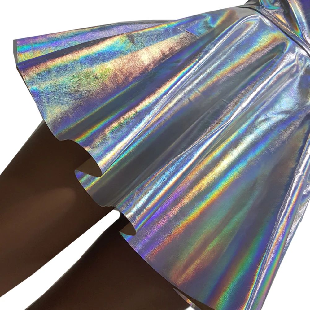 367 skirt Harajuku Серебряная голографическая Женская виниловая юбка голографические одежды для рейва фестиваля наряды лазерная голограмма фольга ткань юбка для скейтера - Цвет: 367 skirt