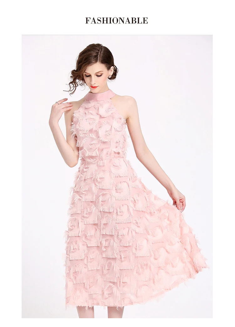 2018 г. летняя элегантная розовый аппликации-line шифоновое платье Vestido de Festa Холтер с