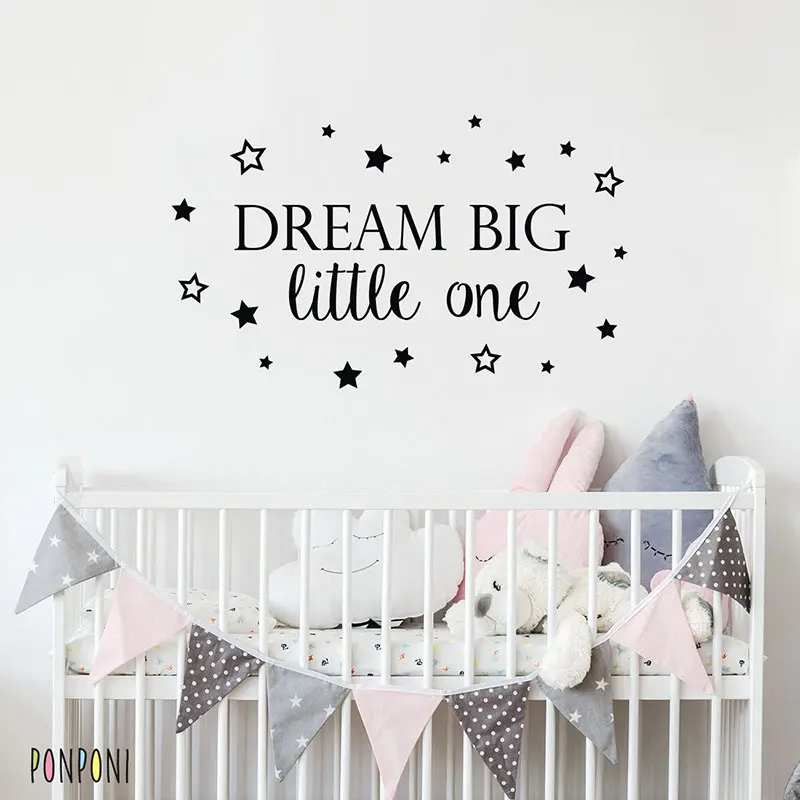 Dream Big Little One Цитата Наклейка на стену в детскую Мотивационная красивое украшение
