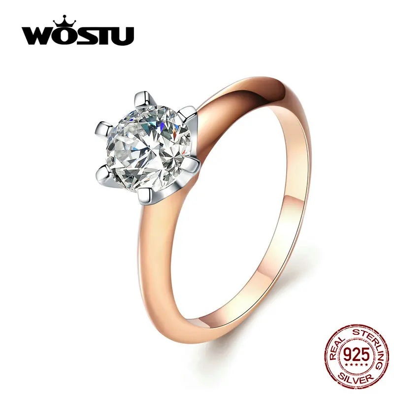 WOSTU Стильное кольцо из розового золота с ослепительным кристаллом 100%