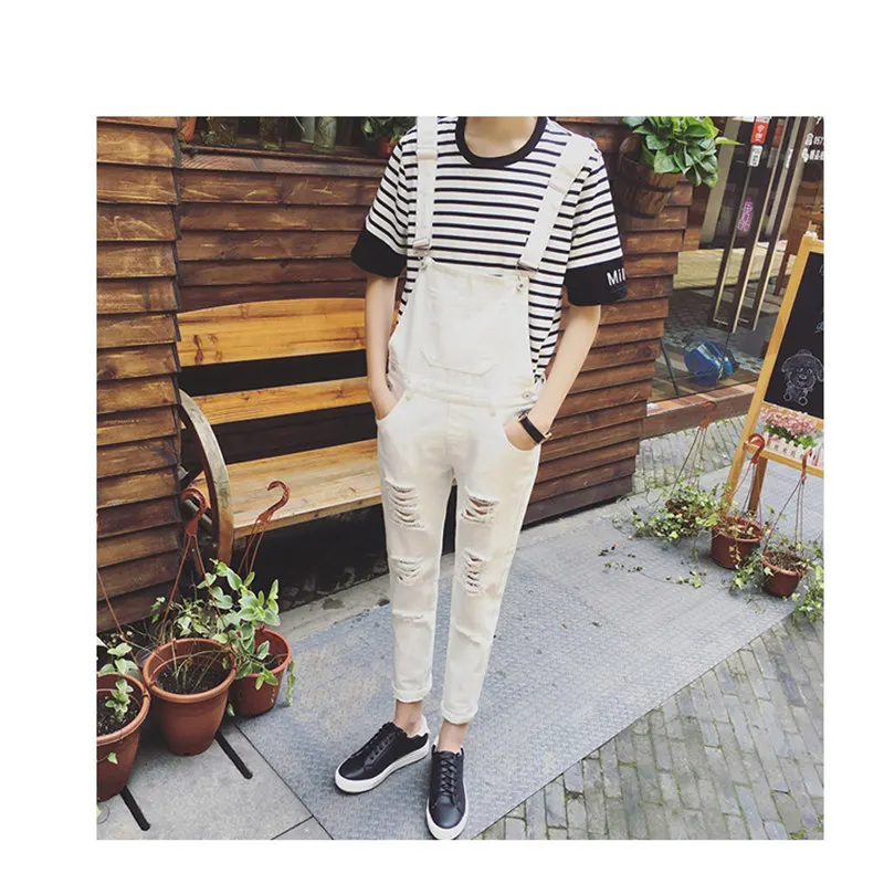 Весна Личность мужские Slim большой рваные комбинезон джинсовые комбинезоны