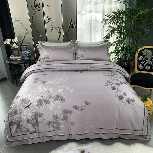 bedding set 6 Птица растение принт 800TC Египетский хлопок шелковистый Duver Покрывало Постельное белье роскошный комплект постельного белья queen King размер простыня комплект подушки shams - Цвет: bedding set 6