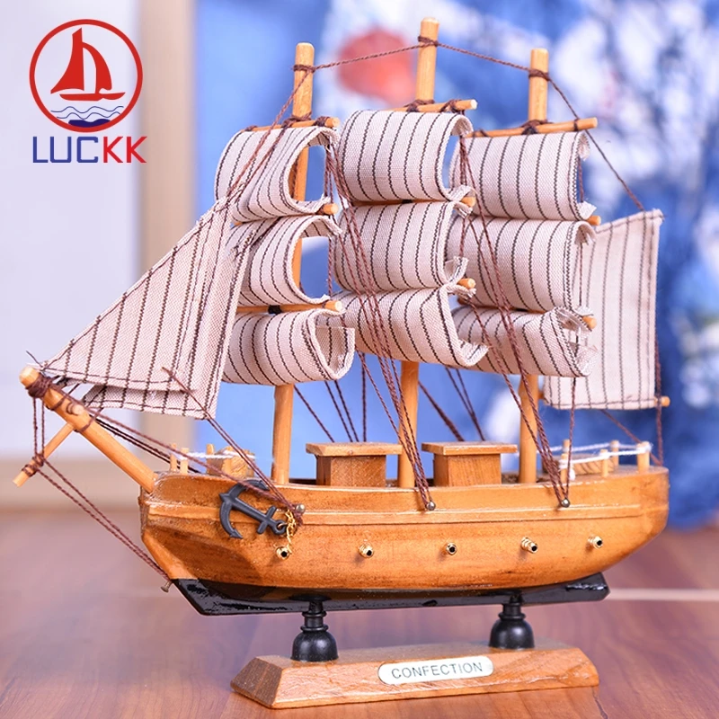 

LUCKK 20CM Wooden Ships Model Natural Wood Home Interior Decoration Wood For Crafts Vintage Cannon Room Sea Ornaments Boat Model
