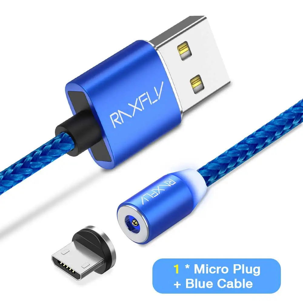 RAXFLY Магнитный зарядный кабель для iPhone XS магнит зарядное устройство Micro USB Lightning Кабель для samsung Магнитный кабель Тип C зарядный провод магнитная зарядка зарядка магнитная провод для зарядки - Цвет: Blue Micro USB Cable