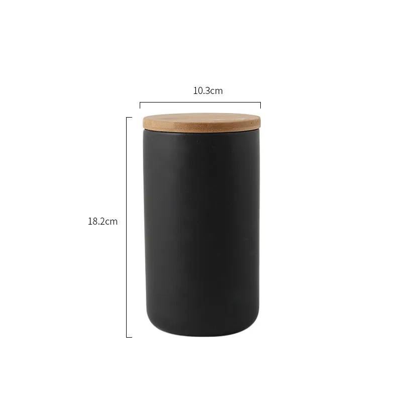 

Sealed Ceramic Storage Jar with Wood Lid Kitchen Food Spices Tank Container Coffee Tea Pot Seasoning Bottle Grain Organizer