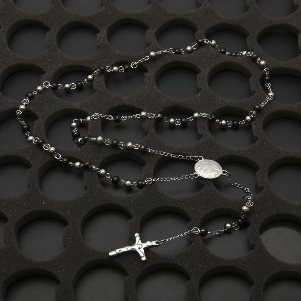 Новый католический религиозный черный серебряный цвет четки из бусин ожерелье