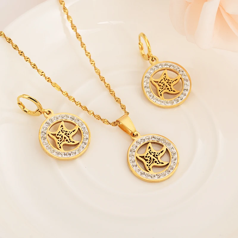 Набор ювелирных изделий "PNG золотистая звезда морской звезды и дельфин - колье и серьги" для женщин на свадьбу, вечеринку, подарок для невесты, мамы, DIY-шармы для женщин и девочек.