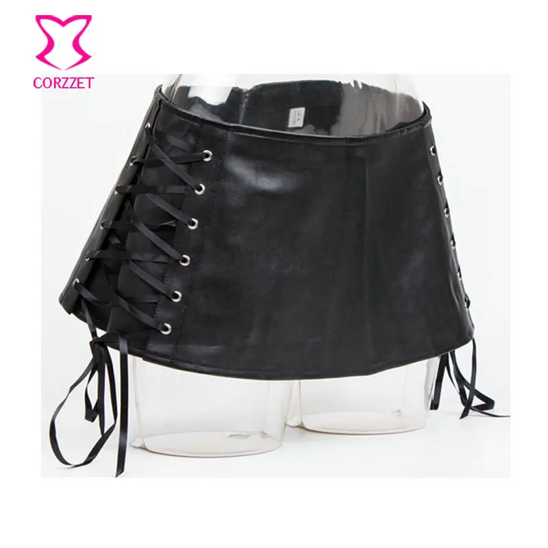 Черная юбка из искусственной кожи со шнуровкой Клубная Одежда для танцев на