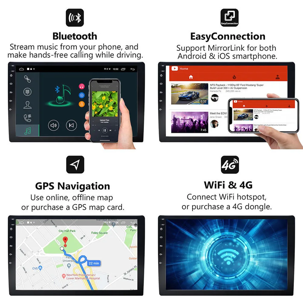 Автомобильный радиоприемник Android 9 1 10 дюйма 2DIN GPS стерео Mp5 плеер Bluetooth Wi-Fi