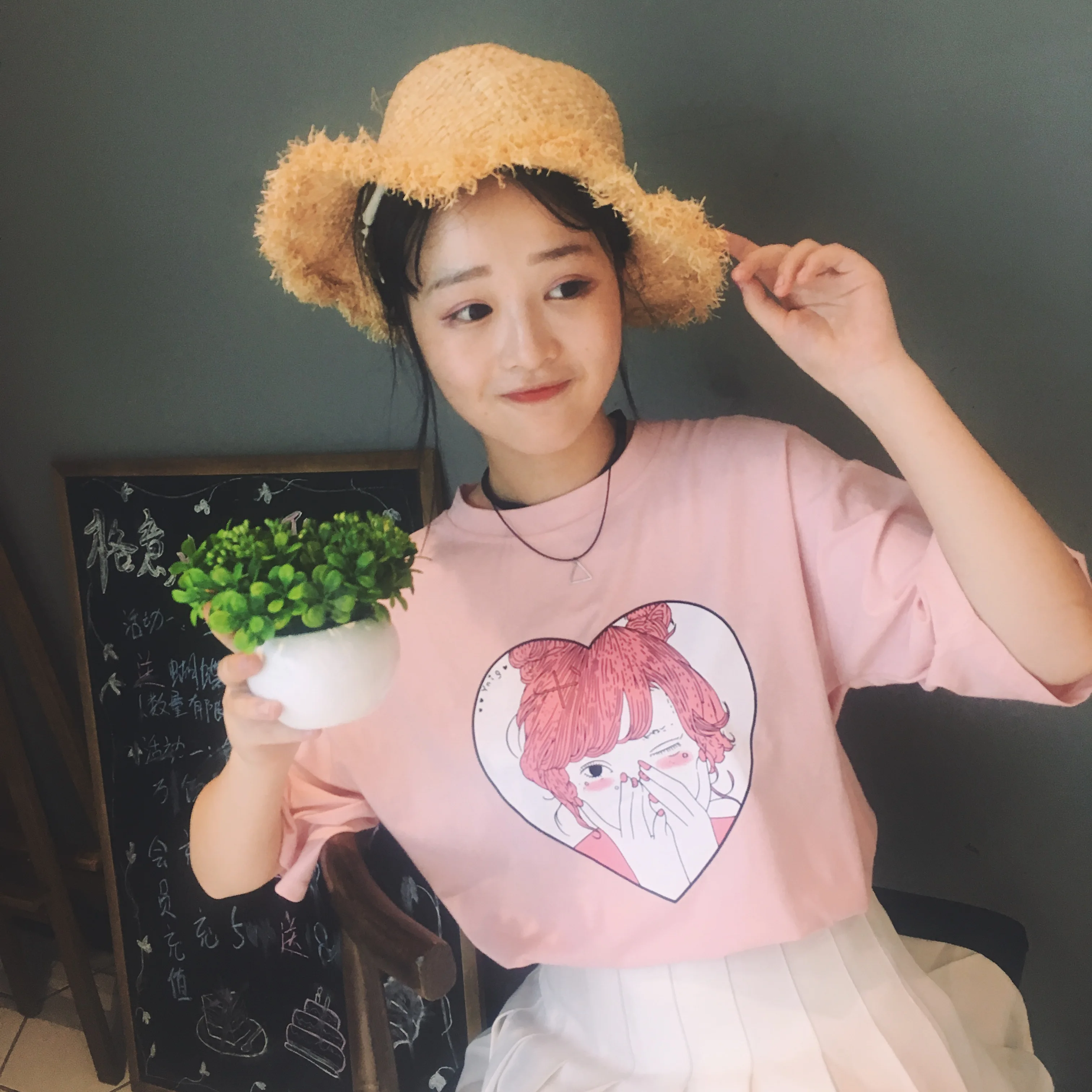 2021 летние модные топы в Корейском стиле Ulzzang Harajuku с мультяшным принтом Футболка