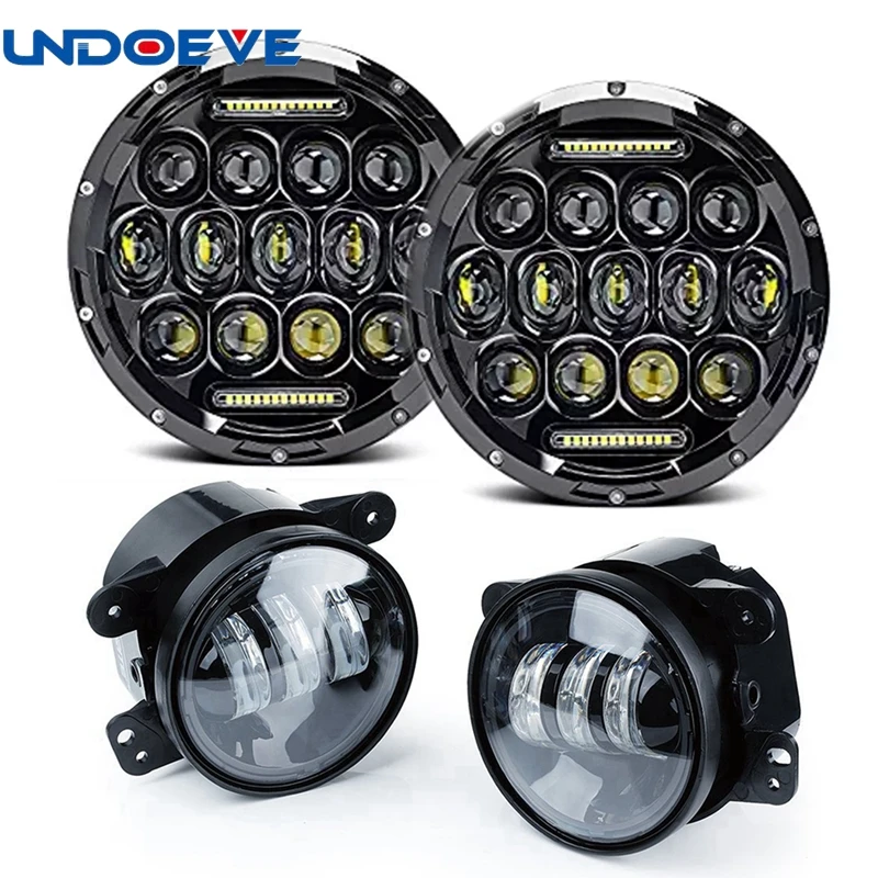 2 шт. 7 дюймов 75 Вт черный круглый светодиодный фары с DRL &amp Hi/Lo луч + пара 4