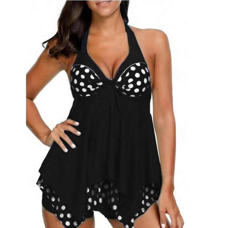 IASKY 2018 New Swimsuit Women Tankini Plus Size Swimwear Two Piece Push Up Halter Bathing Suits S--5XL | Спорт и развлечения