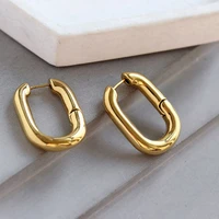 srcoi new simple design geometric rectangular lock buckle gold color metal brass oval hoop earrings for women party punk jewelry