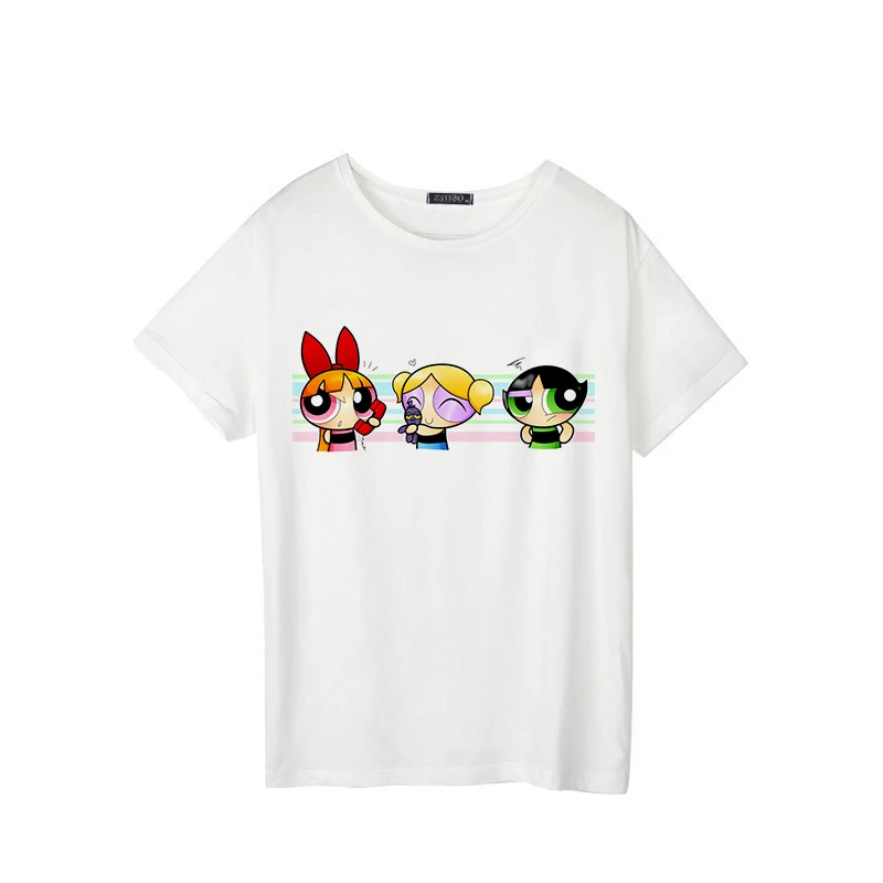 2 Летняя футболка для девочек с надписью «Powerpuff» Новая модная Милая футболка с короткими рукавами с рисунком из мультфильма «big code S-2XL» Повседневные Забавные футболки - Цвет: 2