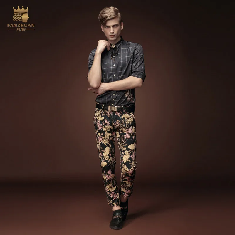 Free Shipping fashion casual Men's male New 2015 man summer nine jeans personality stamp ninth pants trousers 15915 on sale | Мужская