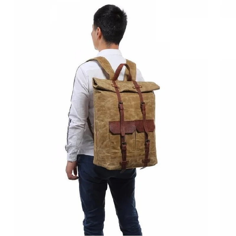 Вощеные холщовые рюкзаки для мужчин большая емкость водонепроницаемые 15