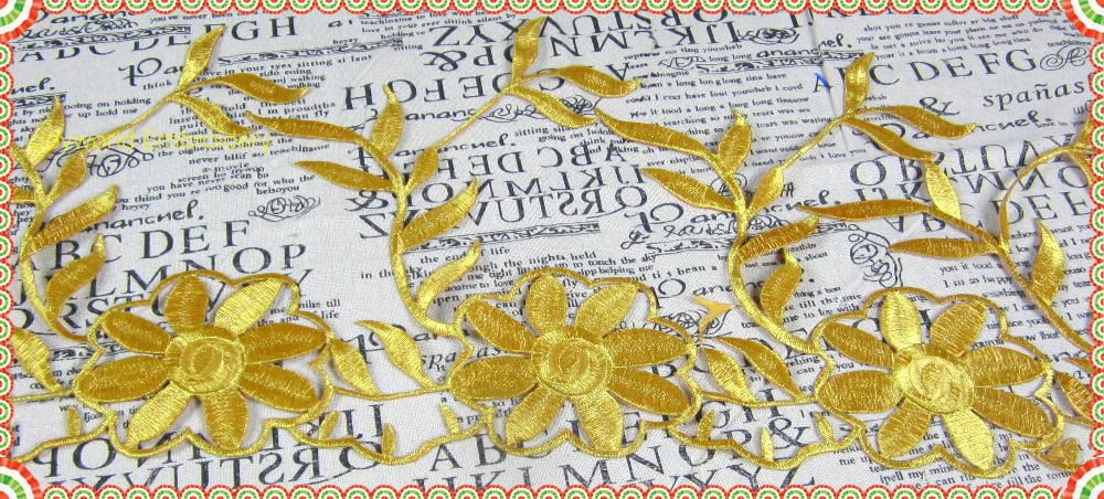 Кружевная ткань с золотыми цветами Высота 27 см 1 ярд | Дом и сад