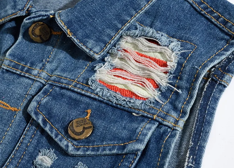 Жилет DIMUSI мужской джинсовый рваный жилет из денима с вареным эффектом ковбойская