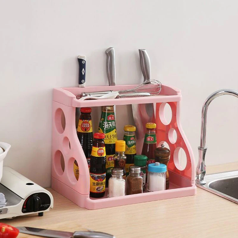 

Kitchen Storage Rack Double-deck kitchen shelf condiment shelf Kitchenware Organizer Saving Space