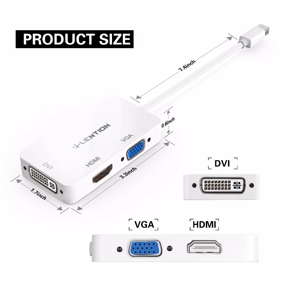 Мини Дисплей Порты и разъёмы к VGA HDMI DVI адаптер 3 в 1 кабель Thunderbolt конвертер для MacBook