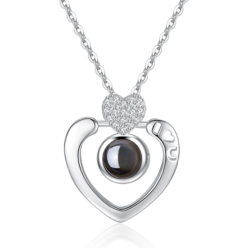 silver Two hearts Новое Розовое золото серебро 100 языков я люблю тебя проекция кулон ожерелье воспоминания о романтической любви свадебное ожерелье - Окраска металла: silver Two hearts