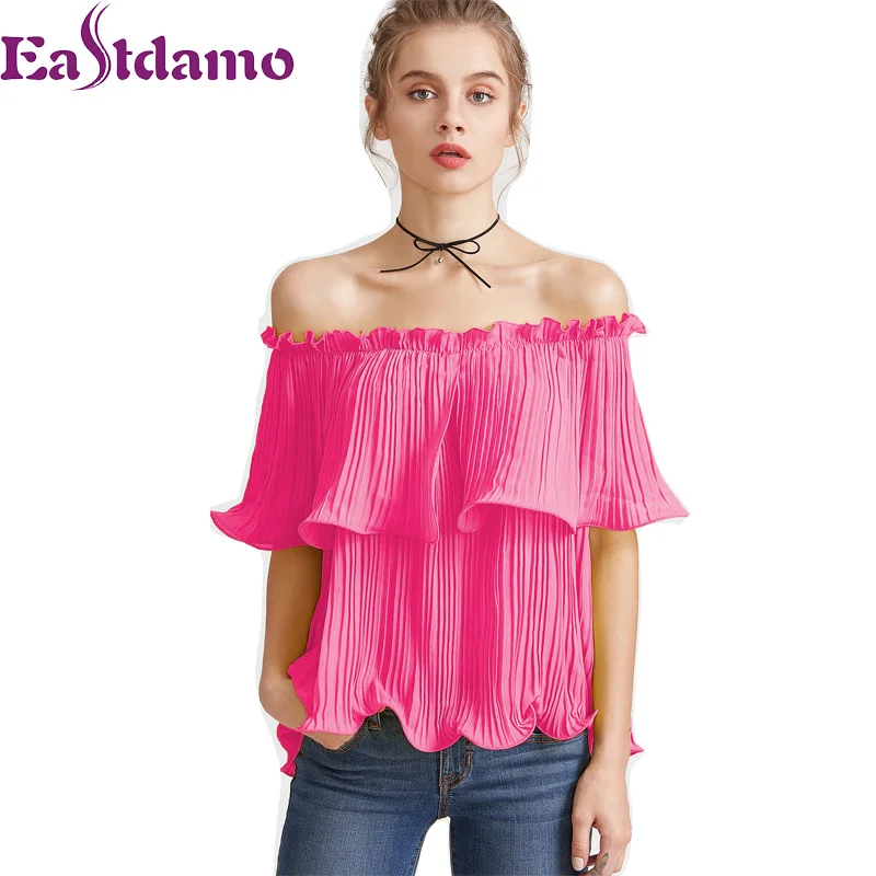Eastdamo Off Shoulder Ruffle Шифоновая блузка рубашка Новые летние пляжные Для женщин Топы