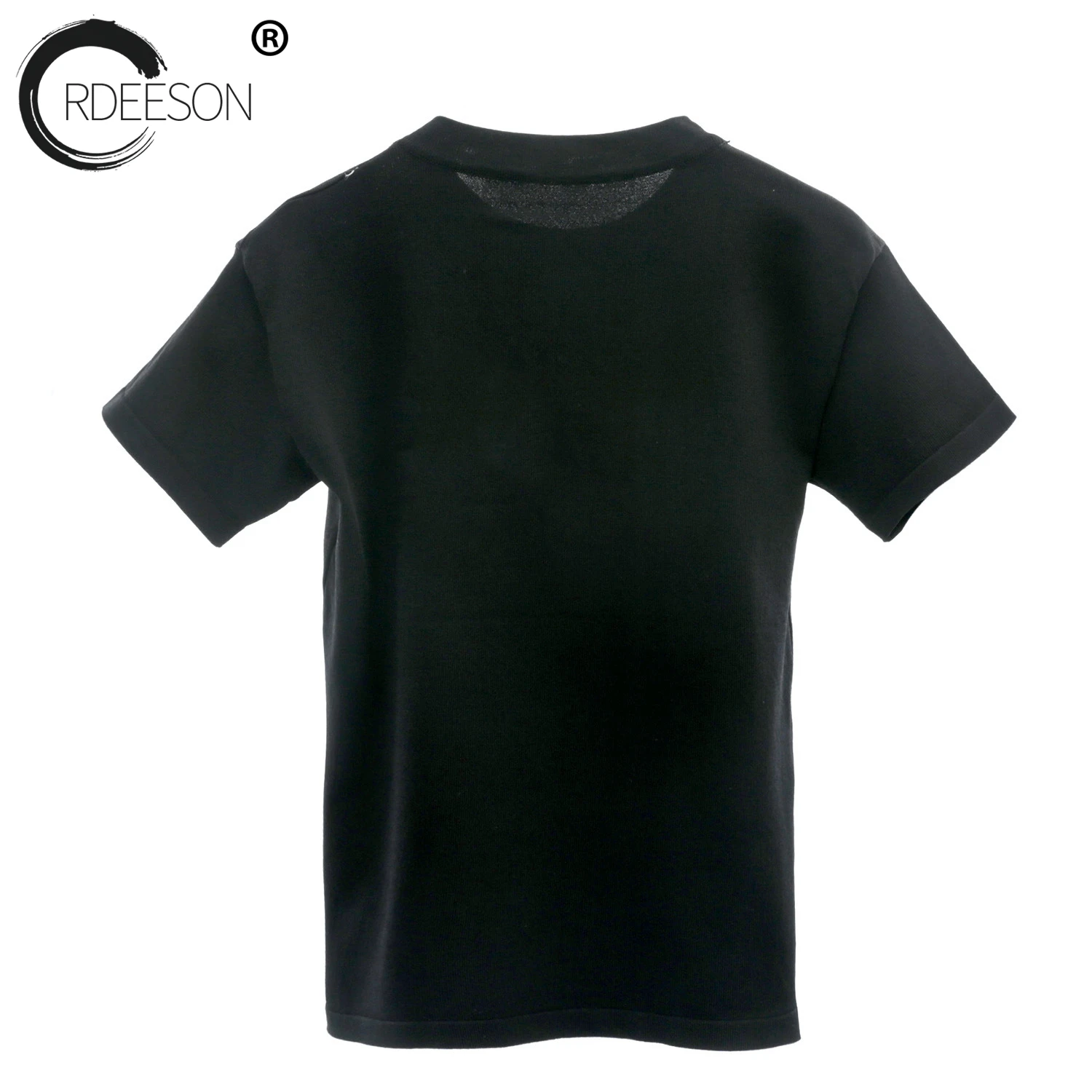 ORDEESON 2018 New Summer knitted Wowen O-Neck Thin Black Sweater Short Sleeve Sequins Three-Dimensional Pattern Tops Clothing | Женская