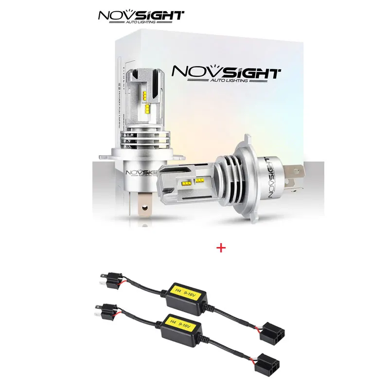 bulb add a decoder Novsight H4 светодиодный головной светильник HB2 Hi/короче спереди и длиннее сзади) луч 6000 К 55 Вт 10000lm Пара автомобилей помощи при парковке Авто противотуманных фар с возможностью креативного Светильник лампы стайлинга автомобилей 12V 24V - Испускаемый цвет: bulb add a decoder