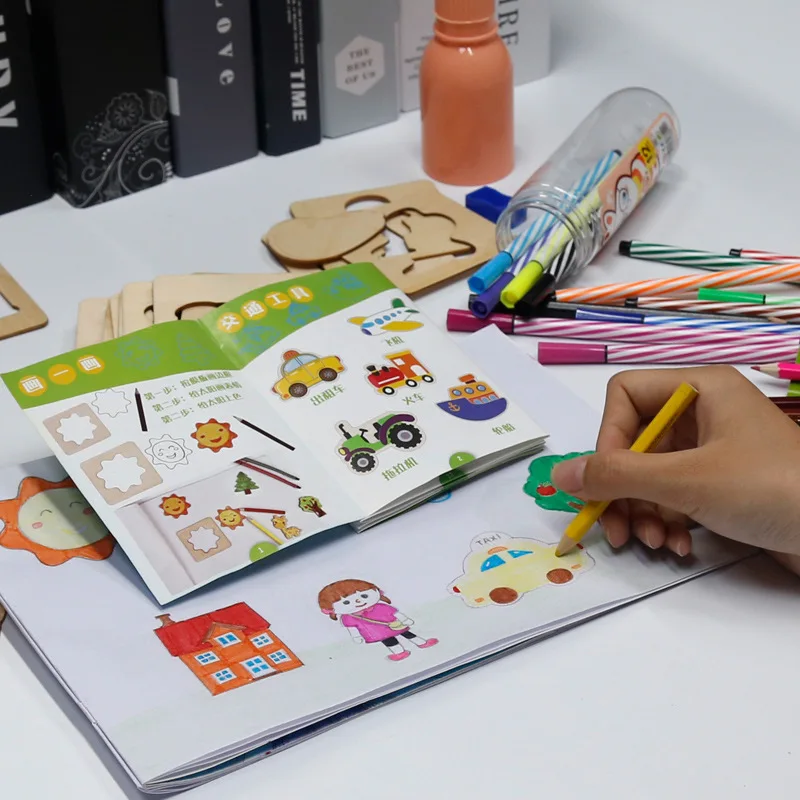 Kids Drawing Toy Children's Educational Toys 3-5-7 Years Old Painting Set Wood Jigsaw Puzzle Panel To Draw Graffiti Paint | Игрушки и