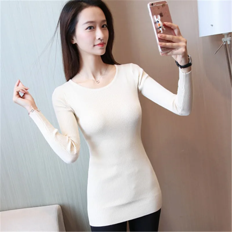 

Женский зимний трикотажный свитер с круглым вырезом и длинным рукавом