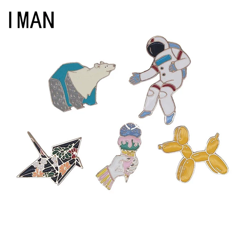 Space travel balloon dog cartoon astronauts drip collecting enamel pin brooch cowboy backpack badge the gift to boys and gir | Украшения и