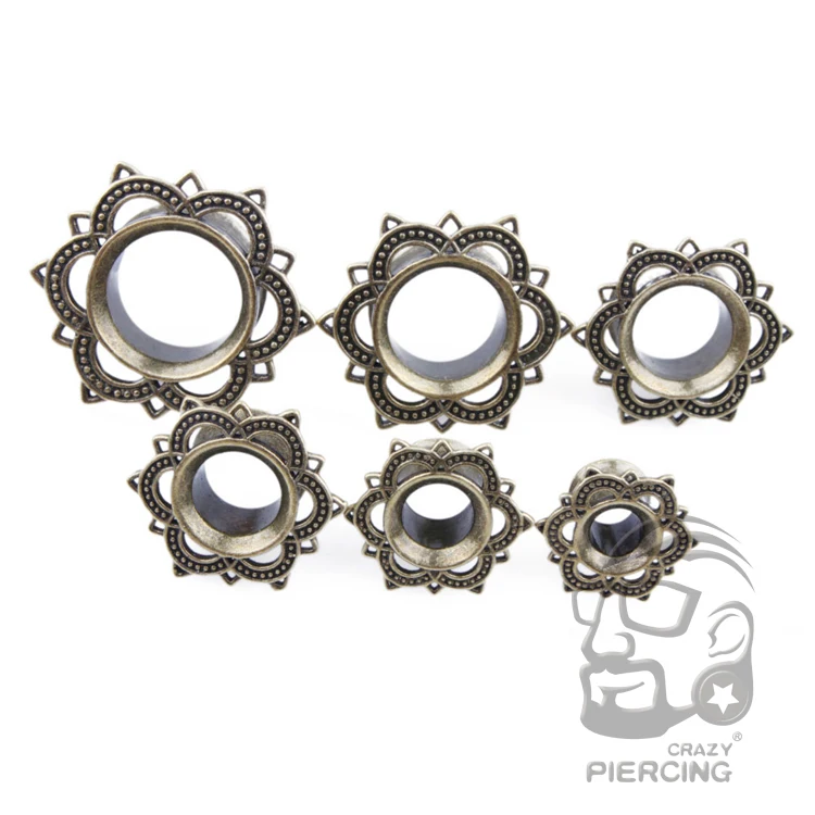 Новая пара лотос племенной латунный туннель для тела двойные расклешенные ушные