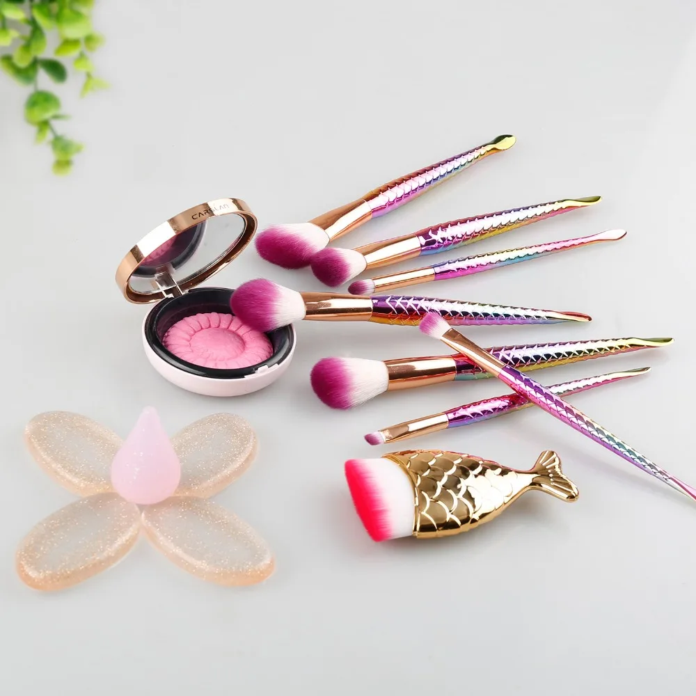 7 шт. Русалка форме красочные щетки силиконовые Puff макияж Большой рыбий хвост