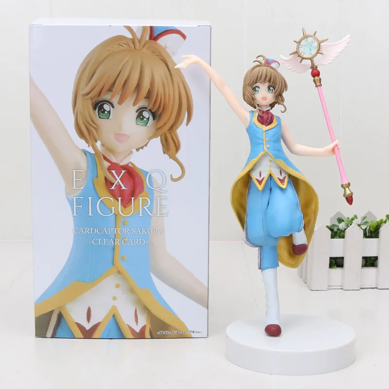 blue in box 16 см-22 см аниме карточка Captor Sakura фигурка игрушка прозрачная карточка EXQ Kinomoto Сакура с боевой волшебной палочкой фигурка ПВХ модель игрушки - Цвет: blue in box