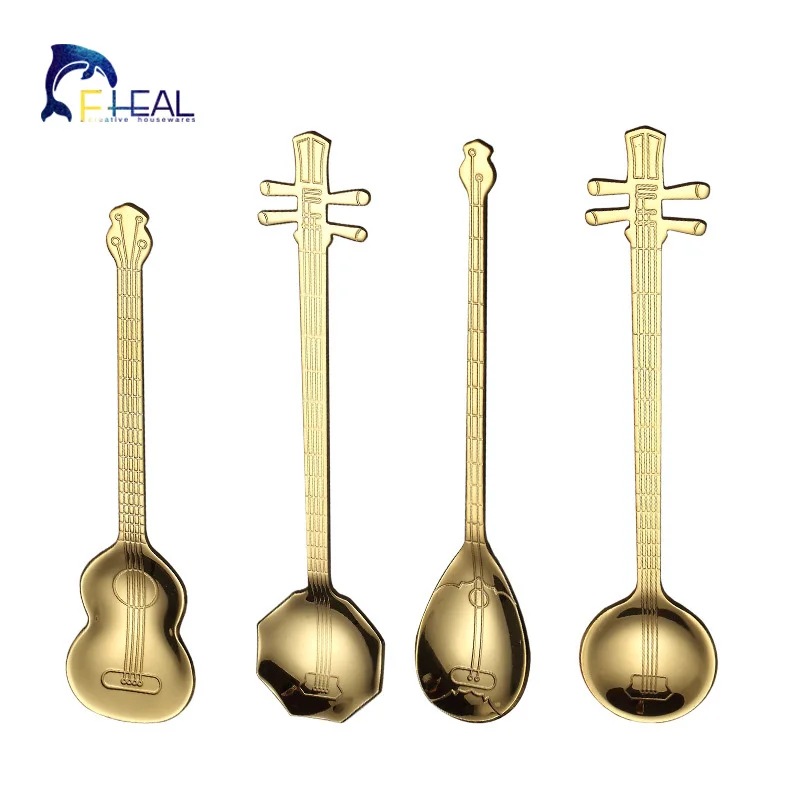 FHEAL 4 шт./компл. нержавеющая сталь кофе и чайная ложка музыкальная гитара с длинной