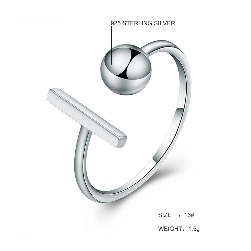 Shineland 100% 925 Sterling Silver Smooth Punk Style Ball Round Open Rings For Women High Quality Lady Prevent Allergy Jewelry | Украшения