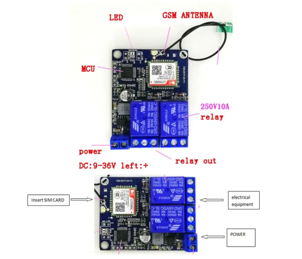 RCmall 2 канала релейный модуль SMS GSM Дистанционное управление переключатель SIM800C STM32F103CBT6 для теплицы кислородный насос FZ3064