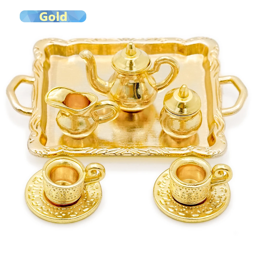 Gold Odoria 1:12 миниатюрный набор из 8 чайных чашек блюдо с заварочным чайником кукольный домик кухонная посуда столовая украшение изделия - Цвет: Gold