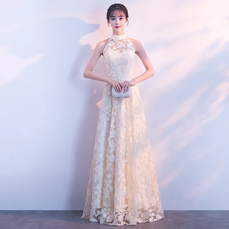 Винтажное китайское женское кружевное платье Qipao с цветами Элегантное свадебное