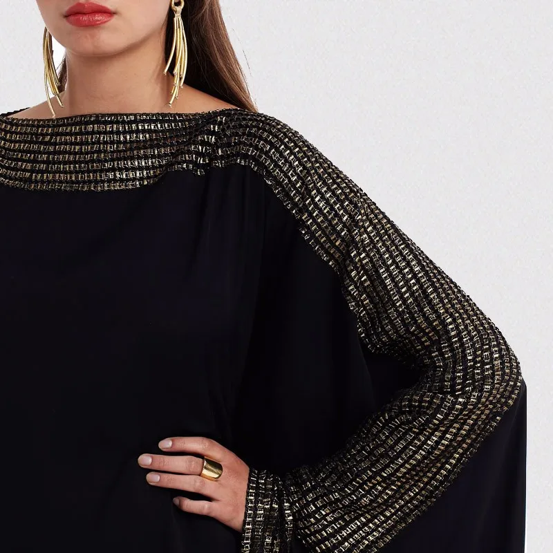 

New plus size S~6XL Women quality Arabic caftan Elegant Loose Garment Islamic Fashion Muslim Dress Female Black Dubai Garment