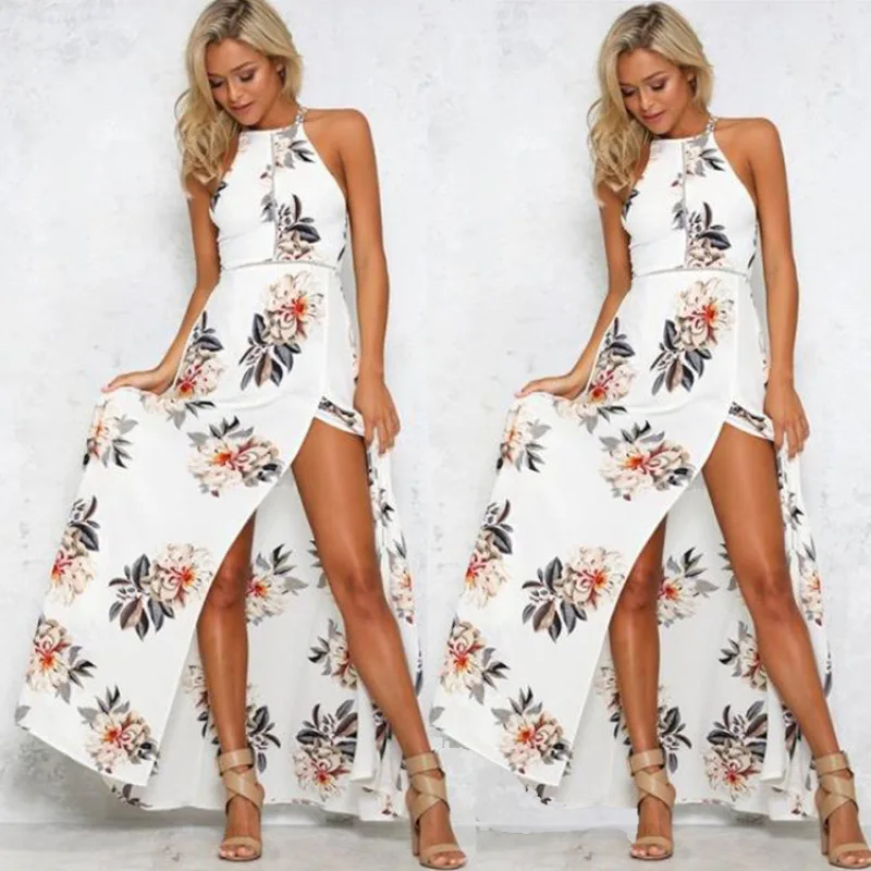 

UK Womens Holiday Backless Sleeveless Ladies Maxi Long Summer Print Beach Dress