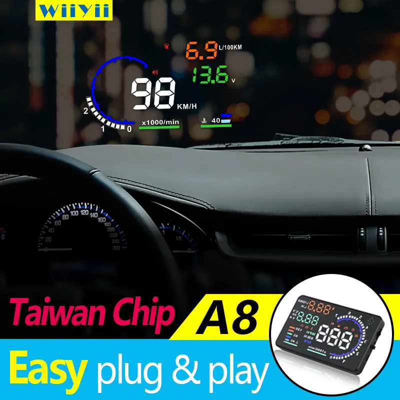 

KUNIFNE 5.5"Car HUD Head Up Display LED Windscreen Projector OBD2 Scanner Speed Warning Fuel Consumption Data Diagnostic A8