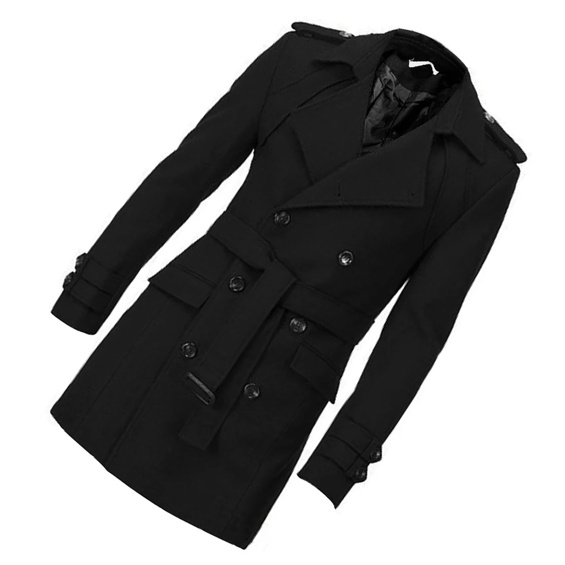 Для мужчин погоны Slim Fit двубортный поясом шерстяное пальто тренчи для женщин