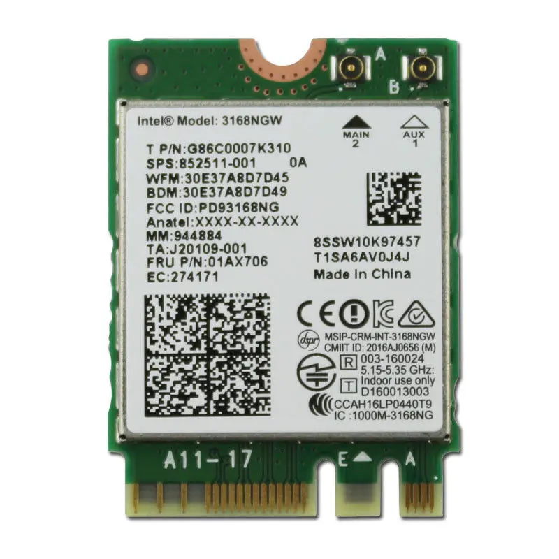 Карта для lenovo 01ax706 Intel 3168 AC 3168NGW Двухдиапазонная Беспроводная мини Wlan NGFF M.2 802.11ac Wifi
