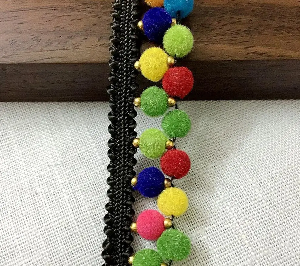 3Yard White/Black Colorful Pompoms Beaded Lace Fabric Trim Ribbon For Apparel Sewing DIY Collar Doll Cap Hair clip | Дом и сад