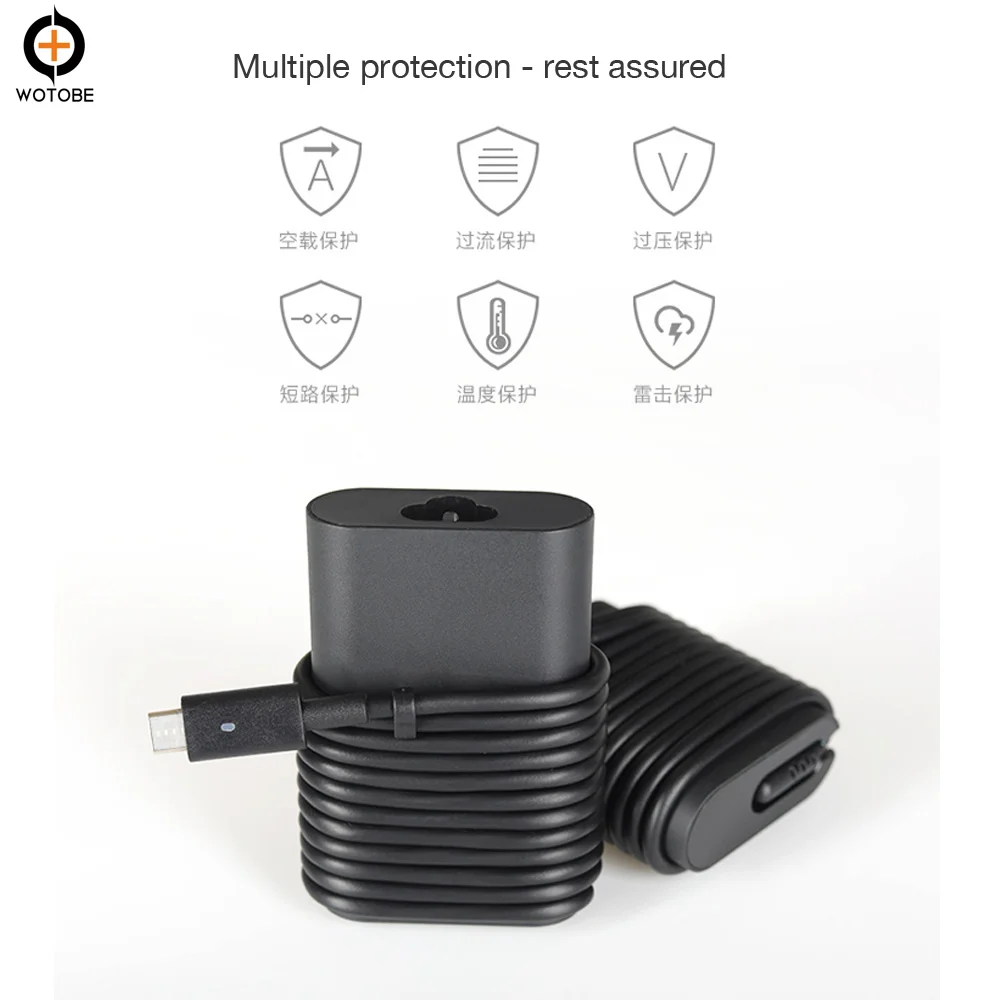Для DELL XPS USB-C(type-C) Адаптер питания выход 45 Вт 65 Вт Зарядка для XPS 9365 12 9250 LATITUDE 5280 VENUE 10 PRO 5056