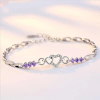 top quality 925 silver bracelets for girls bride wedding accessories fashion zircon heart women bracelets with shiny stones