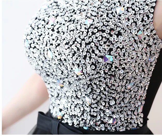 Новое черное вечернее платье с блестками короткое асимметричное ручной работы