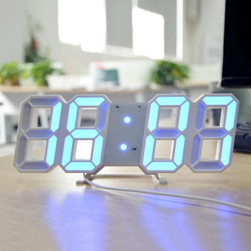 3D LED Digital Electronic Alarm Clocks Desk Wall Clock USB Red Blue Pink White 12/24 Hours Date Time Temperature Lighting | Дом и сад